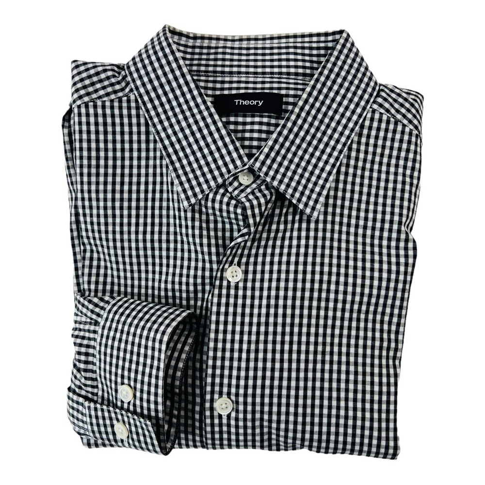 Theory Black & White‎ Gingham Check Long Sleeve Button Up Mens Size Large L